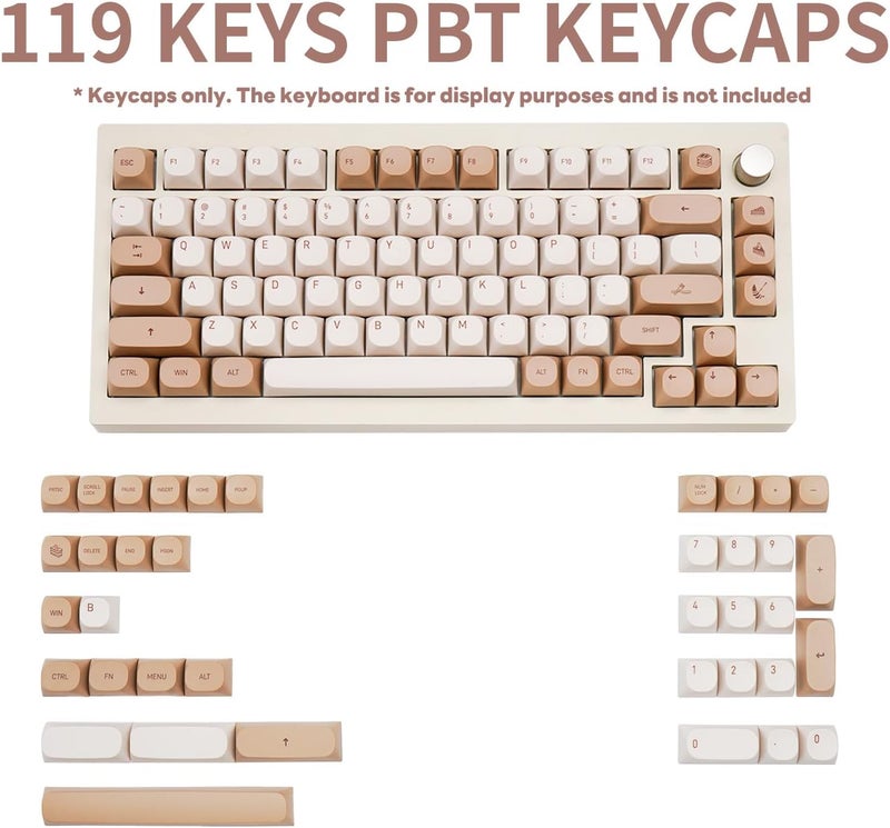 TIMSEKER 119 Keys Retro Minimalist Brown and Grey Keycaps, Custom MA Profile PBT Dye Sub Keycaps for ANSI Layout Cherry Mx Mechanical Keyboard (Only Keycap) - Image 2